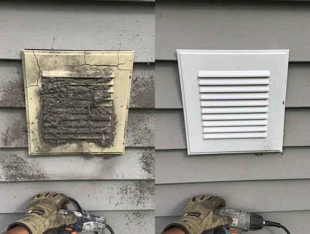 Winter Haven Dryer Vent Cleaning technician installing high-quality dryer vent cover at a residential property in Winter Haven