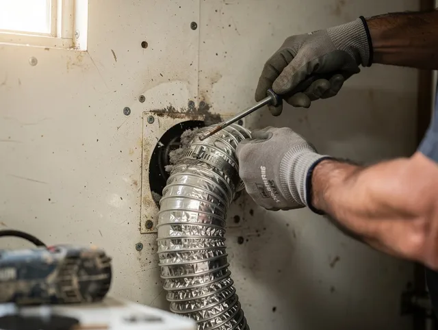 Winter Haven Dryer Vent Cleaning technician performing precise dryer vent hose installation in Winter Haven